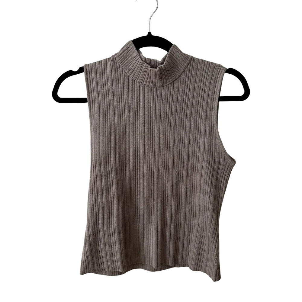 HOUSE OF HARLOW 1960 Ribbed Knit Gray Sleeveless Turtleneck Top Sz L